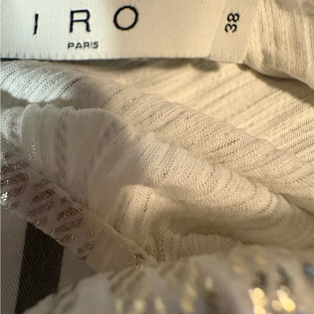 Dressy shimmery white ruched blouse with gold/silver stripes.by IRO. EUC - Picture 7 of 10